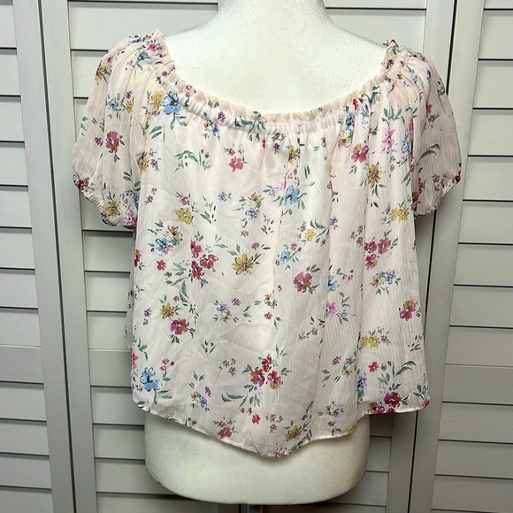 WAYF Floral Off The Shoulder Ruffle Lined Pull Sleeve Top Size Large NWT - Picture 6 of 10
